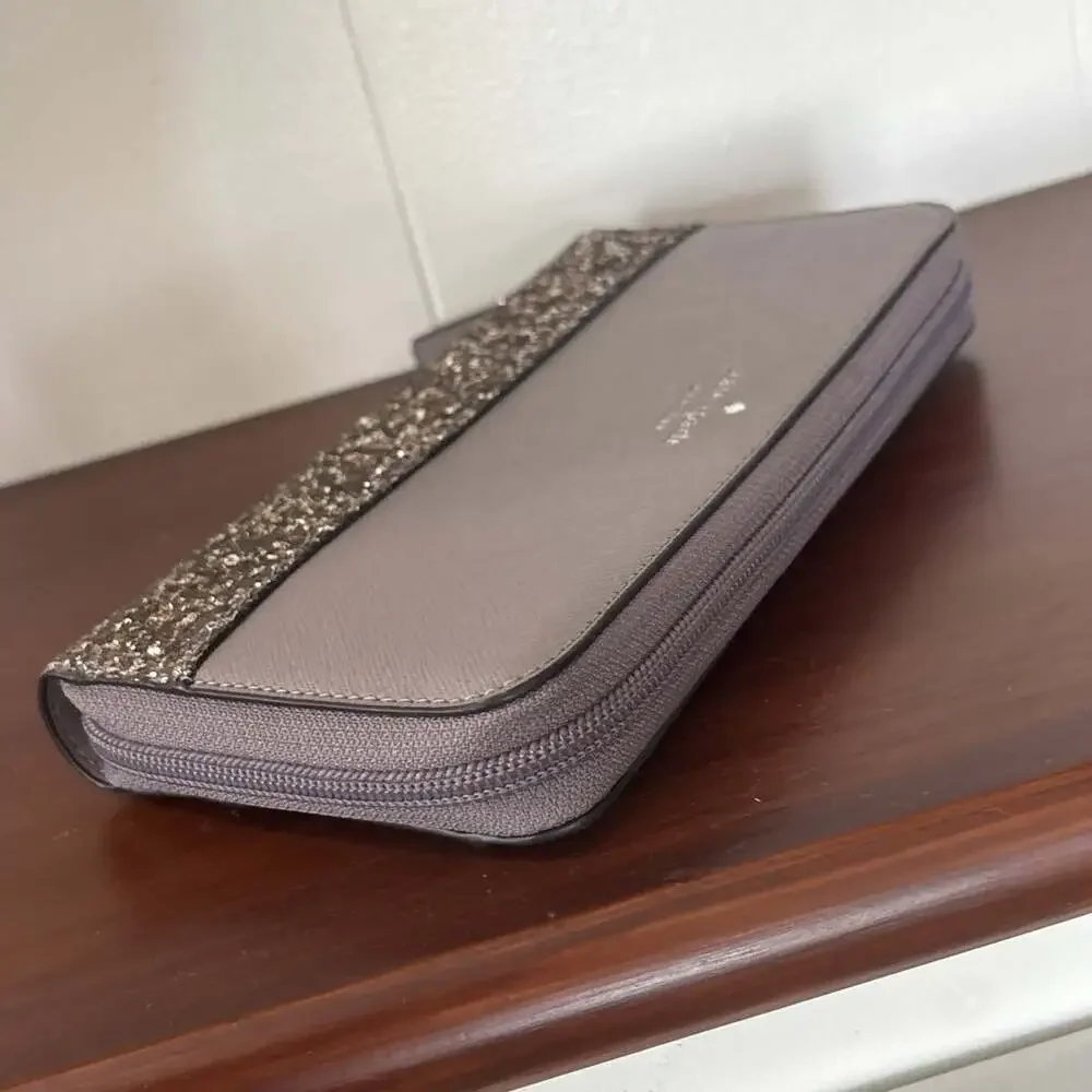 Kate Spade New York Greta Court Saffiano Taupe Cityscape Neda Wallet Glitter